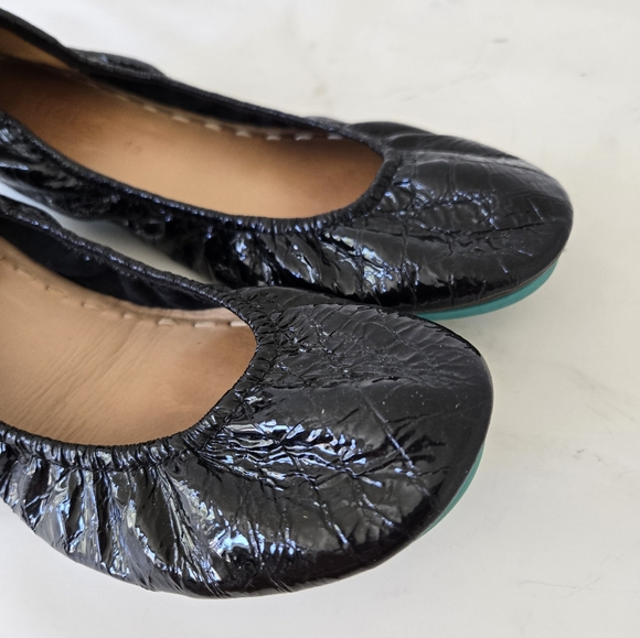 TIEKS Obsidian Shiny Patent Leather Black Ballet Flats Shoes size 10 - Picture 7 of 16